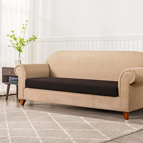subrtex Couch Slipcover RV Seater Slip Covers Loveseat Stretch Durable Sofa Spandex Elastic Furniture Protector for Settee Seat for Replacement in Livingroom, Medium, Chocolate