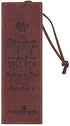 Christian Art Gifts Faux Leather Bookmark Two-Tone Cross John 3:16 Bible Verse w/Satin Ribbon Tassel, Brown