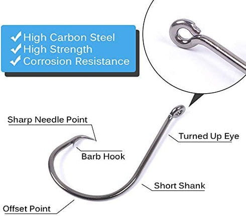 UCEC Circle Hooks Fishing Hooks 2X Strong Customized Offset Sport Circle Hooks Black High Carbon Steel Octopus 150pcs/box - Size:#1 1/0 2/0 3/0 4/0 5/0 6/0 8/0