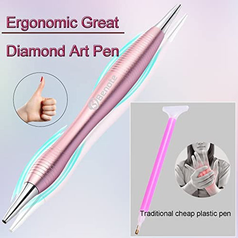 Benote Metal Diamond Art Pen, Ergonomic Diamond Drill Dotz Pen Screw in Tip 5D Diamond Accessories Painting Tools Multi Replacement Pen Heads for DP Cross Stitch - Rose Gold