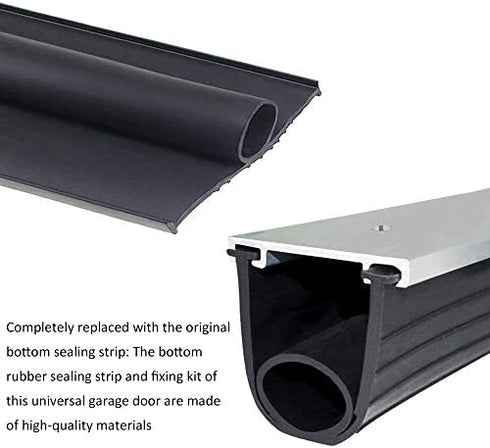 Garage Door Seals Bottom Rubber with Pre-drilled Aluminum Track Retainer Base Kit,Heavy-Duty U Shape +O Ring Combination Garage Door Weather Stripping Kit (16 Ft)