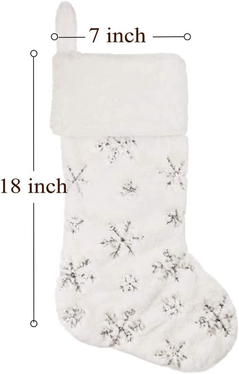 SherryDC Faux Fur Snowflake White Christmas Stockings Set of 2 Fireplace Xmas Decoration Holder (Silver + Gold)