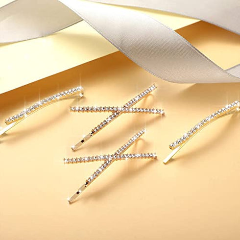 12 Pieces Rhinestone Bobby Pins Decorative Fancy Crystal Hair Clips Shiny Metal X Shaped Barrettes Bling Diamond Wedding Bridal Shower Hair Accessories for Women Ladies Girls (Gold, Fresh Style)