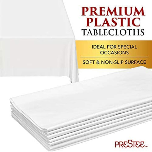4 White Plastic Tablecloth - 108 X 54 Plastic Table Cloth | Disposable Tablecloths | White Tablecloths | Plastic Table Cover | Tablecloths for BBQ, Party, Fine Dining, Wedding, Outdoor