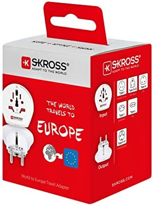 Skross World to Europe Country Travel Adaptor, White