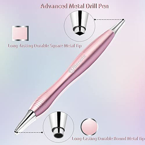 Benote Metal Diamond Art Pen, Ergonomic Diamond Drill Dotz Pen Screw in Tip 5D Diamond Accessories Painting Tools Multi Replacement Pen Heads for DP Cross Stitch - Rose Gold