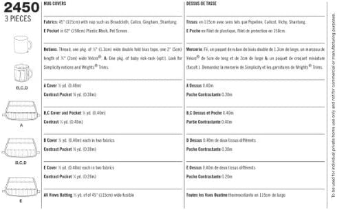 Simplicity Coffee Mug Sewing Pattern Covers, One Size Fits All