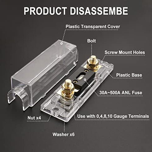 Baomain ANL-500A Electrical Protection ANL Fuse 500 Amp with fuse holder 1 Pack