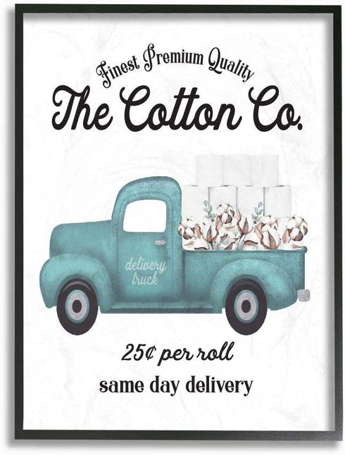 Stupell Industries Toilet Paper Cotton Co Delivery Truck Bathroom Word, Design by Artist Lettered and Lined Wall Art, 11 x 14, Black Framed