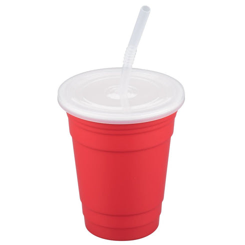 16 oz. Red Reusable Plastic Tumbler Set Includes Lid and Straw, Dishwasher Safe, by GET SC-16-SET-R (Qty, 1)