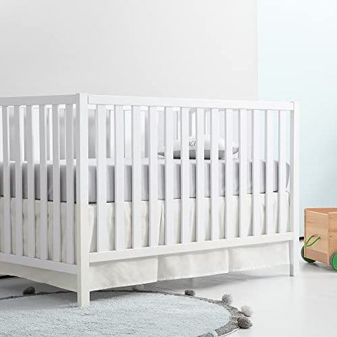 TILLYOU White Pleated Crib Bed Skirt for Baby Boys Girls, 100% Natural Soft Dust Ruffle, Standard Nursery Bedding Toddler Bedskirt Solid, 14" Drop