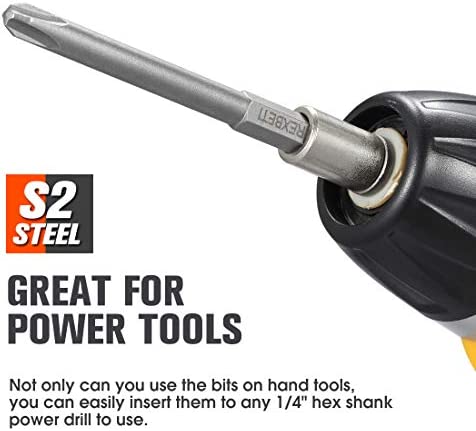 REXBETI Slotted Phillips Screwdriver Bit Set, 1/4 Inch Hex Shank S2 Steel Magnetic 3 Inch Long Drill Bits, 12 Piece