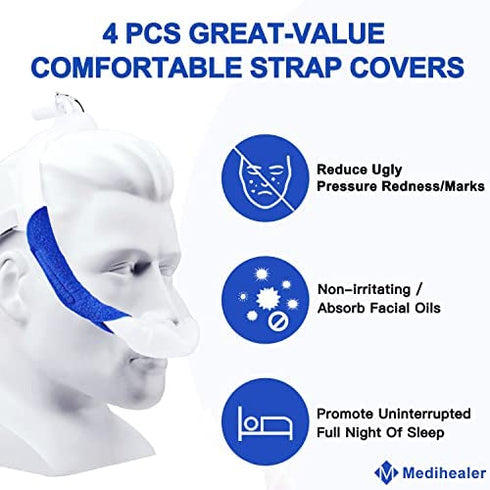 Medihealer CPAP Strap Covers-Headgear Strap Cover Compatible with DW Headgear,Comfort CPAP Pads Strap Covers for Airfit P10 Strap|No Irri-tation&No Red Marks.(Pack of 4)