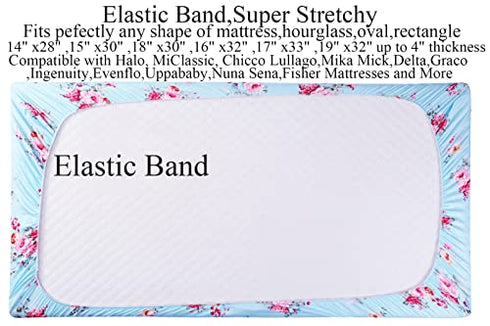Floral Bassinet Sheet Set 3 Pack Jersey Knit Ultra Soft Stretchy Compatible with Halo,Graco,Dream On Me,MiClassic,Chicco Lullago,Delta,4Moms,Mika Micky Mattress and More for Baby Girl Boy Blue
