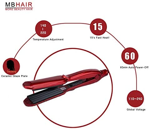 Ceramic Crimper Iron for Fluffy Hairstyle Curling Iron, Corrugation Crimper Hair Irons, Anti Static Ceramic Hair Crimping Iron Adjust Temperature