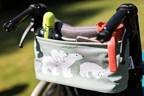 Wheelchair Organizer - Fits Handles of Any Wheelchair, Special Needs Buggy, Rollator or Mobility Scooter – Wheelchair Cup Holder – Cell Phone Pocket - Lots of Storage (Gray-Green Polar Bear)