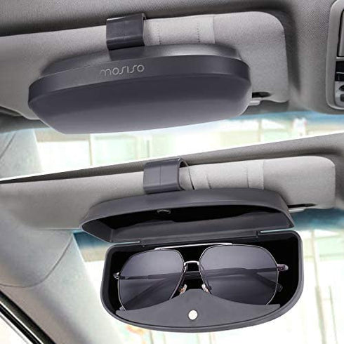 MOSISO Car Visor Sunglasses Case, Universal Automotive ABS Eyeglasses Holder Protective Box Clip Eyewear Hard Shell Storage Organizer with Magnetic Closure and Double Card Clamp, Space Gray
