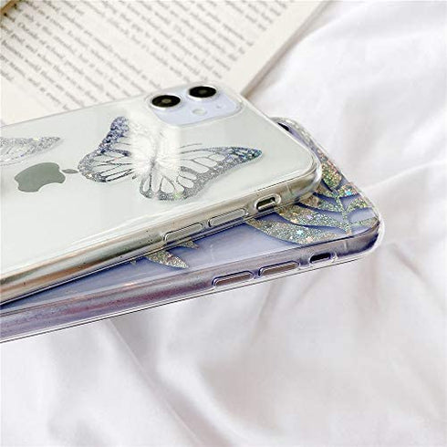 LUSAMYE iPhone 11 Case with Screen Protector, Clear Cute Butterfly Design Soft TPU Electroplated Cover Bling Glitter Cool Slim Trendy Pattern for Girl Women Apple iPhone 11 Phone Case - Butterfly