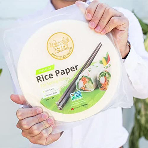 Four Elephants Premium Spring Roll Rice Paper Round Wrappers 12 oz Non-GMO Verified 22 CM (1 Pack)