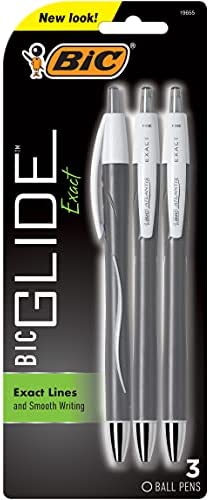 BIC Glide Exact Retractable Ball Point Pen, Fine Point (0.7 mm), Black, Precise Lines For Clean Writing, 3-Count