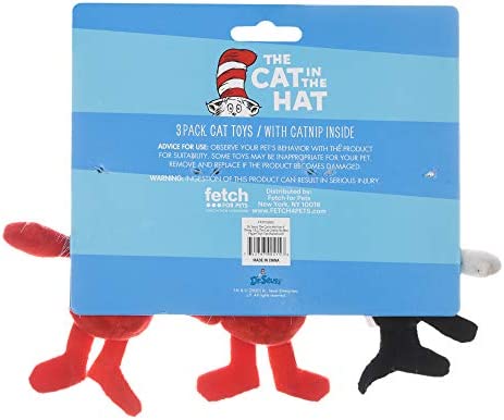 Dr. Seuss The Cat in The Hat 3 Piece Plush Cat Toys with Catnip Inside | Plush Fabric Cat Toys from Dr. Seuss Collection | Stuffed Animal Cat Toys with Cat in The Hat and Thing 1 and Thing 2