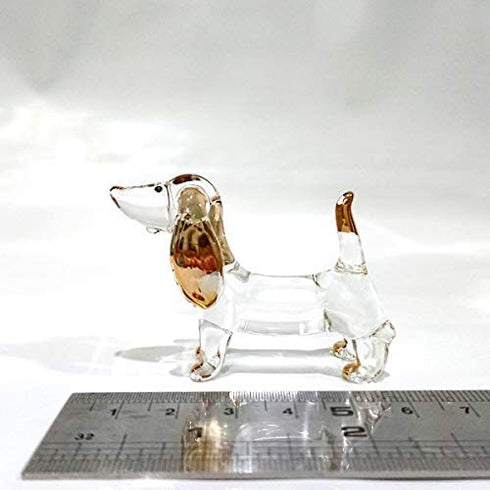 Sansukjai Dachshund Miniature Figurines Dog Animals Hand Blown Glass Art Gold Trim Collectible Gift Decorate (Clear Gold)