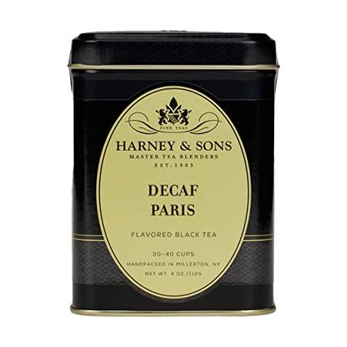 Harney & Sons Decaf Paris, 4oz Tin of Loose Leaf Black Tea w/ Fruit and Caramel Flavors