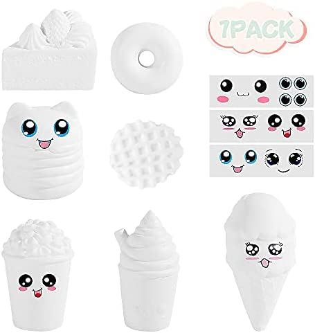 7Pcs Arts and Crafts for Girls, DIY Dessert Paint Your Own Squishies Kit! Gifts for Craft Lovers Kids Top Christmas Toys. Jumbo Slow Rise Squishies Stress Relief for Adult, with Decorating Stickers