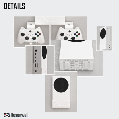 Hosanwell XBOX Series S Wall Mount, XBOX Series S Wall Mount Kit, with Detachable Controller Holder & Headphone Hanger Heat Dissipation (NOT FOR XBOX ONE S)