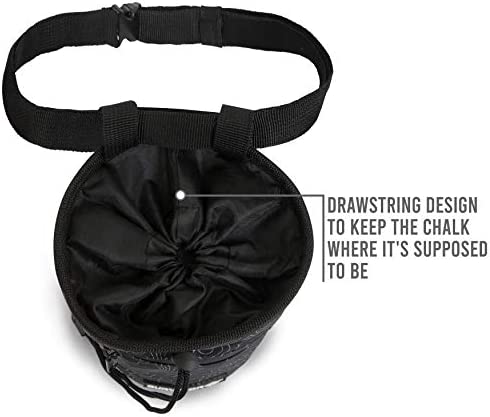 SURVIVOR Chalk Bag + Refillable Chalk Ball + Liquid Chalk - Draw String & 2 Zippered Pockets - Black Chalk Bag for Rock Climbing, Bouldering, Weightlifting with Hand Chalk Accessories for Extra Grip