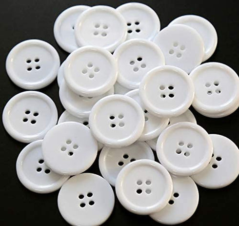 GANSSIA 1 Inch (25mm) White Buttons Flatback Resin Button for Garment Sewing DIY Craft Scrapbooking Pack of 50 Pcs