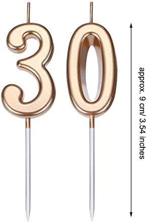 30th Birthday Candles Cake Number Candles Happy Birthday Cake Candles Topper Decoration for Birthday Wedding Anniversary Celebration Favor, Champagne Gold