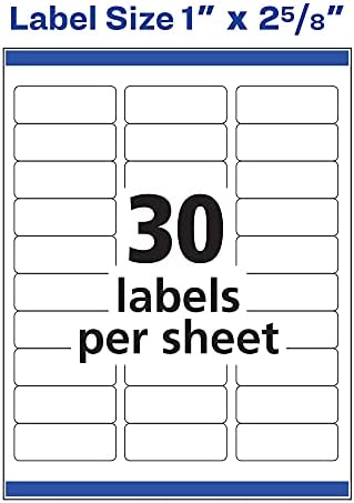 Avery Mailing Address Labels, Laser & Inkjet Printers, 300 Labels, 1 x 2-5/8, Permanent Adhesive (18160), White