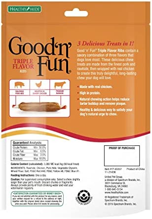 Good'n'Fun Triple Flavored Rawhide Ribs For Dogs, 8.4 Oz
