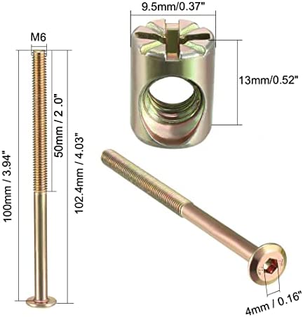 uxcell M6x100mm Furniture Bolt Nut Set Hex Socket Screw 50mm Thread Length with Barrel Nuts for Beds Headboards Chairs 4 Sets
