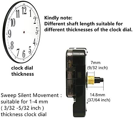Youngtown 12888 Sweep Silent Clock Movement Mechanism with 2 Sets Small Hands 13.5mm (17/32 inch) Shaft Length 5.5mm (7/32 inch) Thread Length.