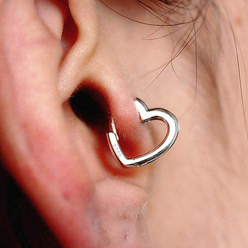 Dainty Love Heart Shaped Small Hoop Sleeper Earrings for Women Teen Girls S925 Sterling Silver 14K Daith Heart Cartilage Tragus Cute Minimalist Hoops Jewelry Gift Friend Bridemaid
