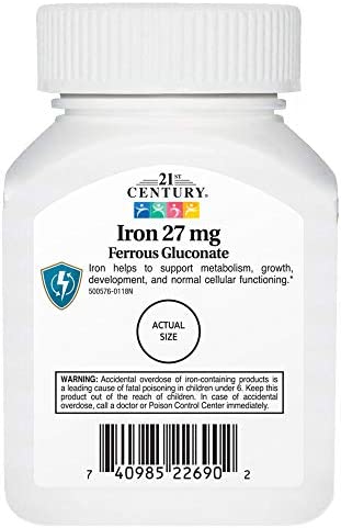 21st Century Iron 27 Mg Ferrous Gluconate Tablets, 110Count