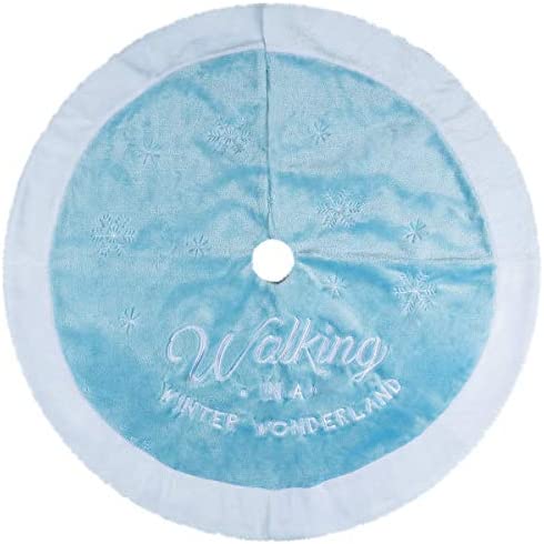 yuboo Light Blue Christmas Tree Skirt,36" Luxury Faux Fur with Snowflakes for Blue Christmas Ornaments Winter Wonderland Decorations