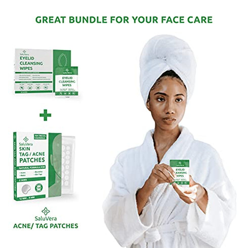 SaluVera Eyelid Wipes with Tea Tree Oil and Aloe Vera | Eye Cleansing Wipes for Dry and Itchy Eyes Relief | Natural Ingredients Eyelid Scrub for Daily Usage - Pack of 30