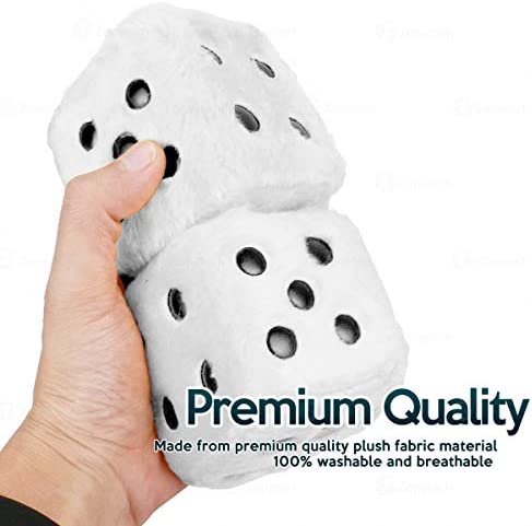 Zone Tech Pair Black and White Mirror Fuzzy Dice – 3” Pair Black and White Plush Car Decorative Hanging Mirror Fuzzy Dice Pair