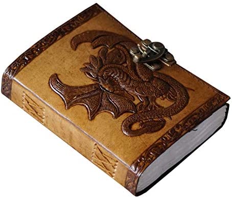 Leather Journal with Clasp Celtic Dragon Embossed Journal Vintage Sketchbook Parchment Paper Writing Wiccan Pagan Notebook for Women Diary Appointment Organizer Poetry Book 7x5 Inches
