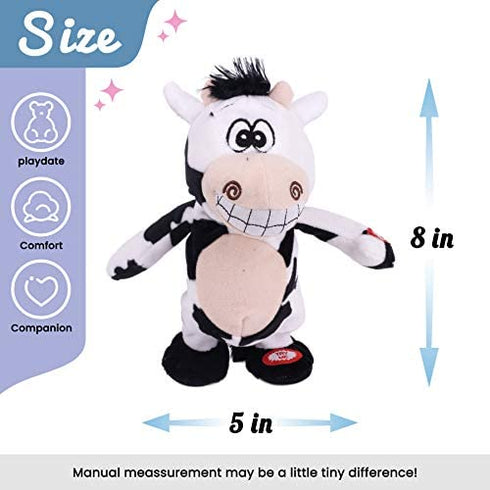 Hopearl Talking Singing Cow Repeats What You Say Walking Electric Interactive Animated Toy Speaking Plush Buddy Gift for Toddlers, 8''