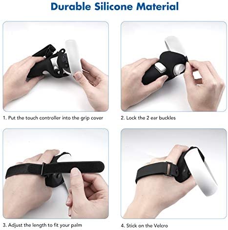 KIWI design Controller Grips Compatible with Quest 2 Accessories, Silicone Grip Cover Protector with Knuckle Straps (Black, 1 Pair)