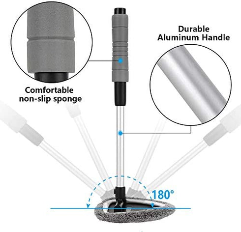 Gven Windshield Cleaning Tool Car Hard to Reach Areas Window Cleaner Wand Microfiber Car Interior Windshield Cleaner with Aluminum Handle& 4 Reusable Cloth/Cover As Seen On TV