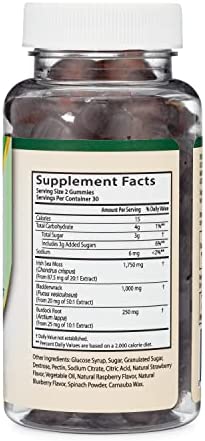 Sea Moss Gummies for Adults Max Strength 3,000mg (60 Irish Sea Moss Gel Gummies Enhanced with Bladderwrack and Burdock Root) Superfood Gummies for Immune Support by Double Wood Supplements
