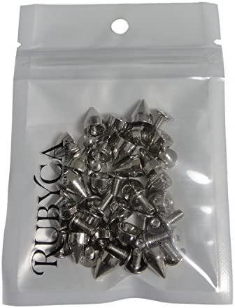 RUBYCA 100 Sets 9MM Silver Color Bullet Cone Spike and Stud Metal Screw Back for DIY Leather-Craft