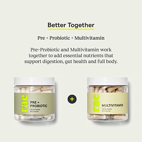 Rae Pre + Probiotic for Women - Women’s Probiotic and Prebiotic Supplement for Gut Health with Apple Cider Vinegar and Lactobacillus Acidophilus - Vegan, Non GMO and Gluten Free - 30 Day Supply
