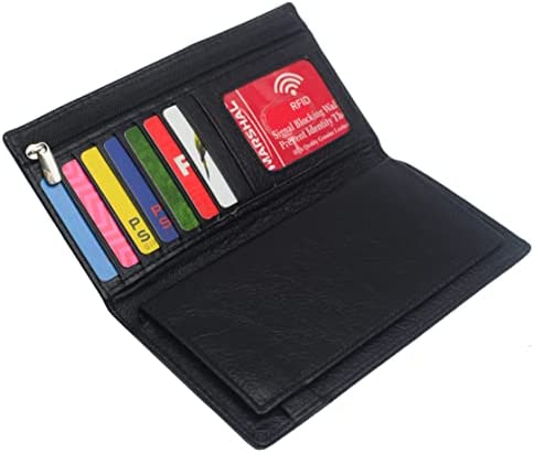 Genuine Leather Checkbook Cover Wallet Organizer with Credit Card Holder (Black)