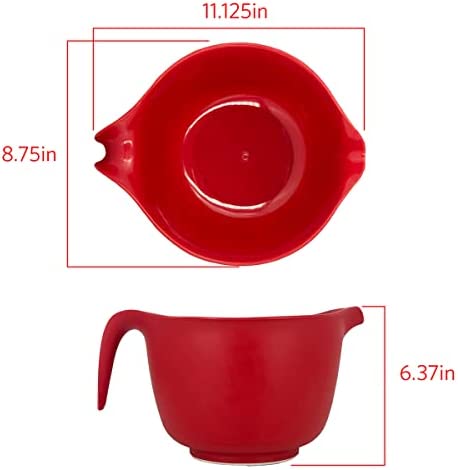 Glad Mixing Bowl with Handle – 3 Quart | Heavy Duty Plastic with Pour Spout and Non-Slip Base | Dishwasher Safe Kitchen Supplies for Cooking and Baking, Red